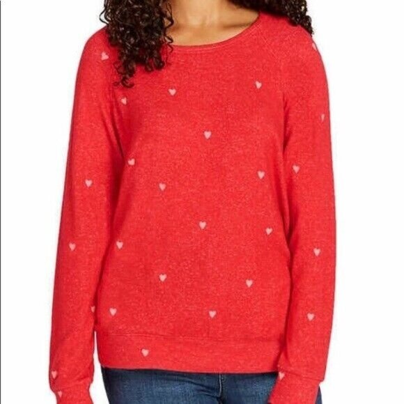 Buffalo David Bitton  Red Heart Crew Neck Long Sleeve Pullover Sweater Sz M - Picture 1 of 8